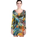 Colorful Abstract Design Long Sleeve Velvet Bodycon Dress View1