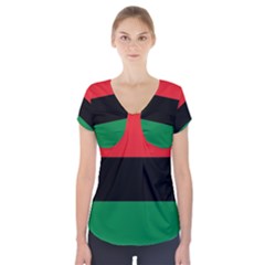 Pan African Unia Flag Colors Red Black Green Horizontal Stripes Short Sleeve Front Detail Top by yoursparklingshop