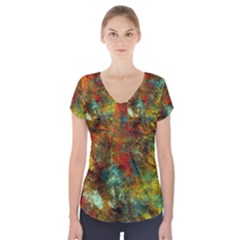 Mixed Abstract Short Sleeve Front Detail Top by digitaldivadesigns
