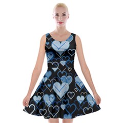 Blue Harts Pattern Velvet Skater Dress by Valentinaart