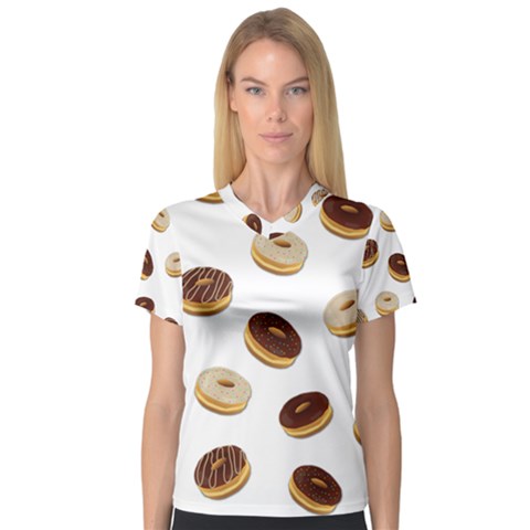 Donuts Pattern Women s V-neck Sport Mesh Tee by Valentinaart