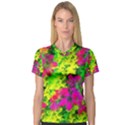 Flowers Chaos In Green, Yellow And Pinks Women s V-Neck Sport Mesh Tee View1