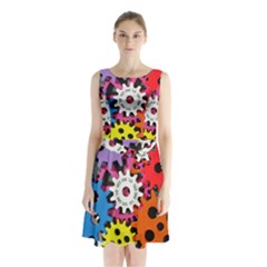 Colorful Toothed Wheels Sleeveless Chiffon Waist Tie Dress by Nexatart