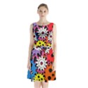 Colorful Toothed Wheels Sleeveless Chiffon Waist Tie Dress View1