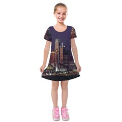 Dallas Texas Skyline Dusk Kids  Short Sleeve Velvet Dress by Nexatart