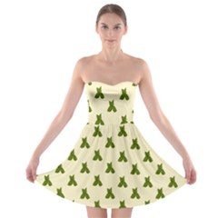 Leaf Pattern Green Wallpaper Tea Strapless Bra Top Dress by Nexatart