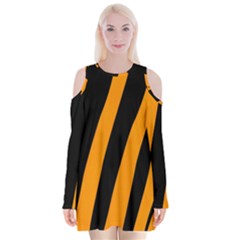 Tiger Pattern Velvet Long Sleeve Shoulder Cutout Dress by Nexatart