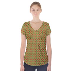 Christmas Trees Pattern Short Sleeve Front Detail Top by Nexatart