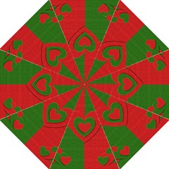 Christmas Fabric Hearts Love Red Folding Umbrellas by Nexatart