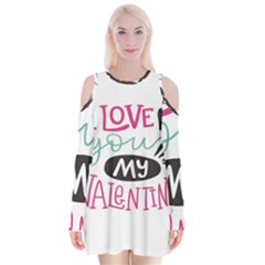 I Love You My Valentine (white) Our Two Hearts Pattern (white) Velvet Long Sleeve Shoulder Cutout Dress by FashionFling