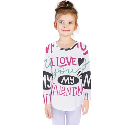 I Love You My Valentine (white) Our Two Hearts Pattern (white) Kids  Long Sleeve Tee by FashionFling