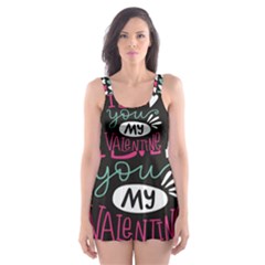  I Love You My Valentine / Our Two Hearts Pattern (black) Skater Dress Swimsuit by FashionFling