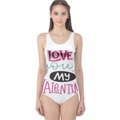 I Love You My Valentine / Our Two Hearts Pattern (white) One Piece Swimsuit by FashionFling