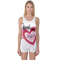You Are My Beat / Pink And Teal Hearts Pattern (white)  One Piece Boyleg Swimsuit by FashionFling