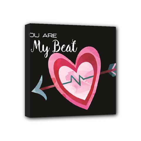 You Are My Beat / Pink And Teal Hearts Pattern (black)  Mini Canvas 4  X 4  by FashionFling