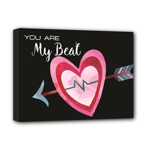 You Are My Beat / Pink And Teal Hearts Pattern (black)  Deluxe Canvas 16  X 12   by FashionFling