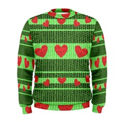 Fabric Christmas Hearts Texture Men s Sweatshirt by Nexatart