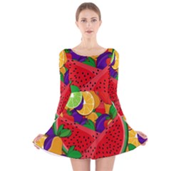 Summer Fruits Long Sleeve Velvet Skater Dress by Valentinaart