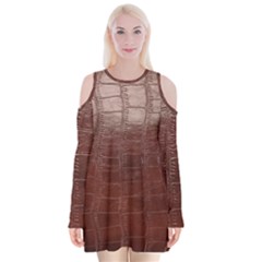 Leather Snake Skin Texture Velvet Long Sleeve Shoulder Cutout Dress by Nexatart