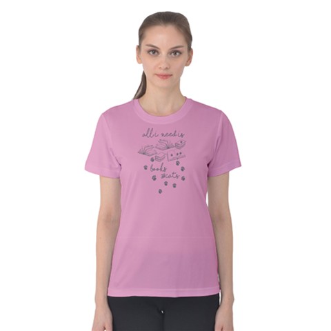 Pink All I Need Is Books And Cats Women s Cotton Tee by FunnySaying