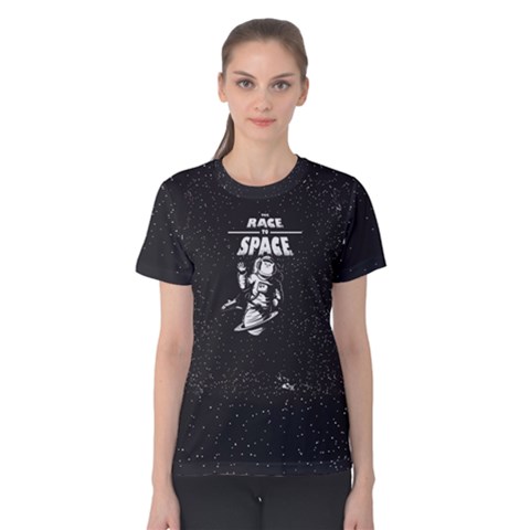 Black The Race To Space  Women s Cotton Tee by FunnySaying