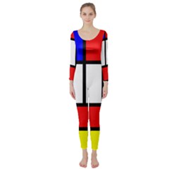 Mondrian Red Blue Yellow Long Sleeve Catsuit by Amaryn4rt