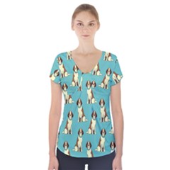 Dog Animal Pattern Short Sleeve Front Detail Top by Amaryn4rt
