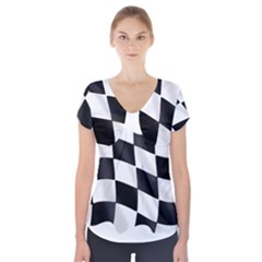 Flag Chess Corse Race Auto Road Short Sleeve Front Detail Top by Amaryn4rt
