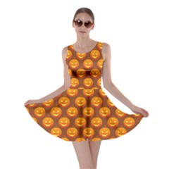 Pumpkin Face Mask Sinister Helloween Orange Skater Dress by Alisyart