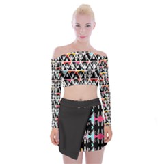 Pattern Shoulder Top With Skirt Set by Wanni