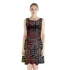 Circuit Board Seamless Patterns Set Sleeveless Chiffon Waist Tie Dress by Amaryn4rt
