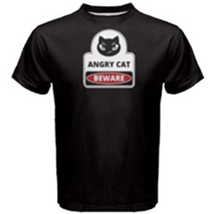 Black Angry Cat Beware  Men s Cotton Tee by FunnySaying