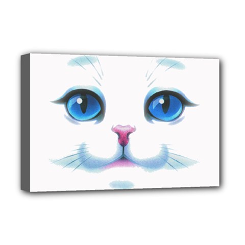 Cute White Cat Blue Eyes Face Deluxe Canvas 18  X 12   by Amaryn4rt