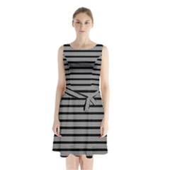 Black White Line Fabric Sleeveless Chiffon Waist Tie Dress by Alisyart