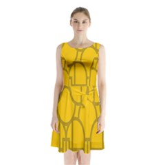 The Michigan Pattern Yellow Sleeveless Chiffon Waist Tie Dress by Simbadda