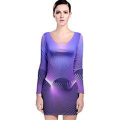 Abstract Fractal 3d Purple Artistic Pattern Line Long Sleeve Velvet Bodycon Dress by Simbadda