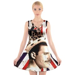 Freddie Mercury V-neck Sleeveless Skater Dress by Valentinaart