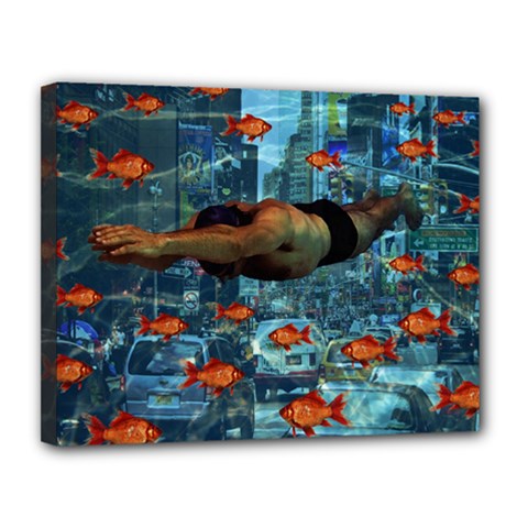 Urban Swimmers   Canvas 14  X 11  by Valentinaart