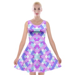 Geometric Gingham Merged Retro Pattern Velvet Skater Dress by Simbadda