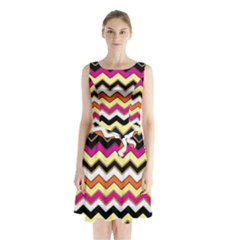 Colorful Chevron Pattern Stripes Pattern Sleeveless Chiffon Waist Tie Dress by Simbadda