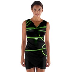 Light Line Green Black Wrap Front Bodycon Dress by Alisyart