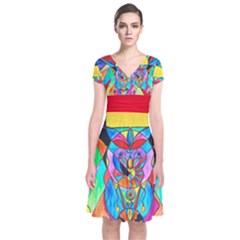 Arcturian Metamorphosis Grid - Short Sleeve Front Wrap Dress by tealswan