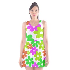 Flowers Floral Sunflower Rainbow Color Pink Orange Green Yellow Scoop Neck Skater Dress by Alisyart