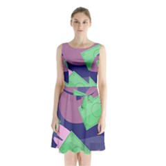 Money Dollar Green Purple Pink Sleeveless Chiffon Waist Tie Dress by Alisyart