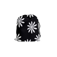 Black White Giant Flower Floral Drawstring Pouches (small)  by Alisyart
