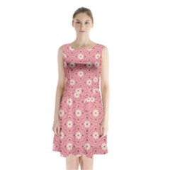 Pink Flower Floral Sleeveless Chiffon Waist Tie Dress by Alisyart