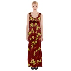 Background Design Leaves Pattern Maxi Thigh Split Dress by Simbadda