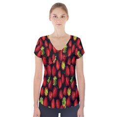 Berry Strawberry Many Short Sleeve Front Detail Top by Simbadda