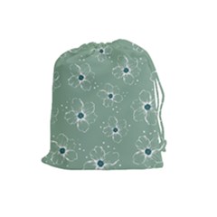Floral Flower Rose Sunflower Grey Drawstring Pouches (large)  by Alisyart