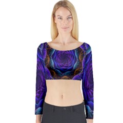 Flowers Dive Neon Light Patterns Long Sleeve Crop Top by Simbadda